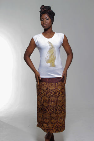 Iyoba Idia Profile T-shirt (White/Gold) Womens