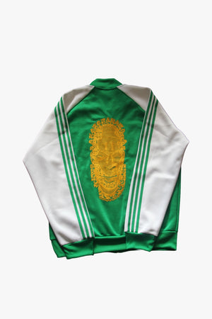 Special Edition: Re-Worked Adidas Iyoba Idia Embroidered Tracksuit Top (Emerald Green / White/ Gold)