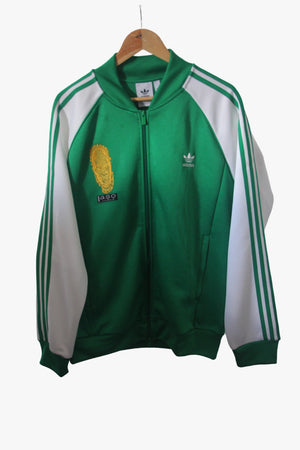 Special Edition: Re-Worked Adidas Iyoba Idia Embroidered Tracksuit Top (Emerald Green / White/ Gold)