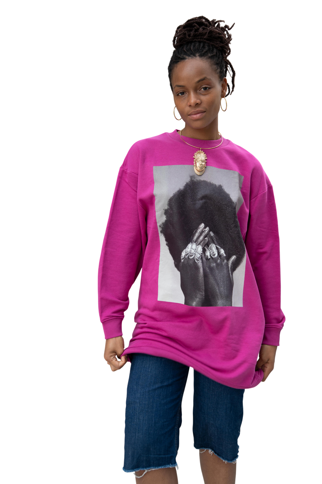 "The Hidden Oba" Oversize Sweater Dress (Orchid Flower)