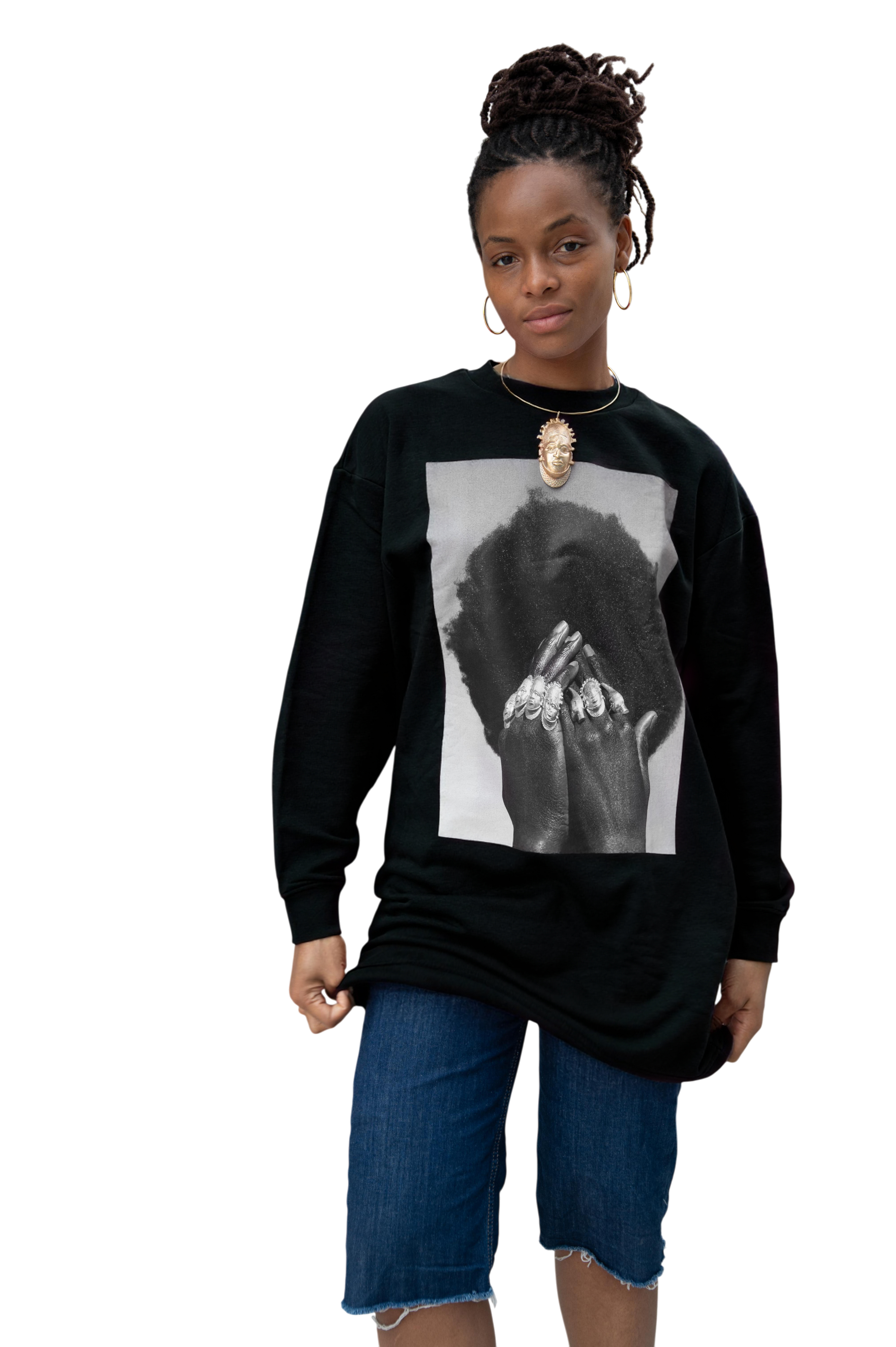 "The Hidden Oba" Oversize Sweater Dress (Black)