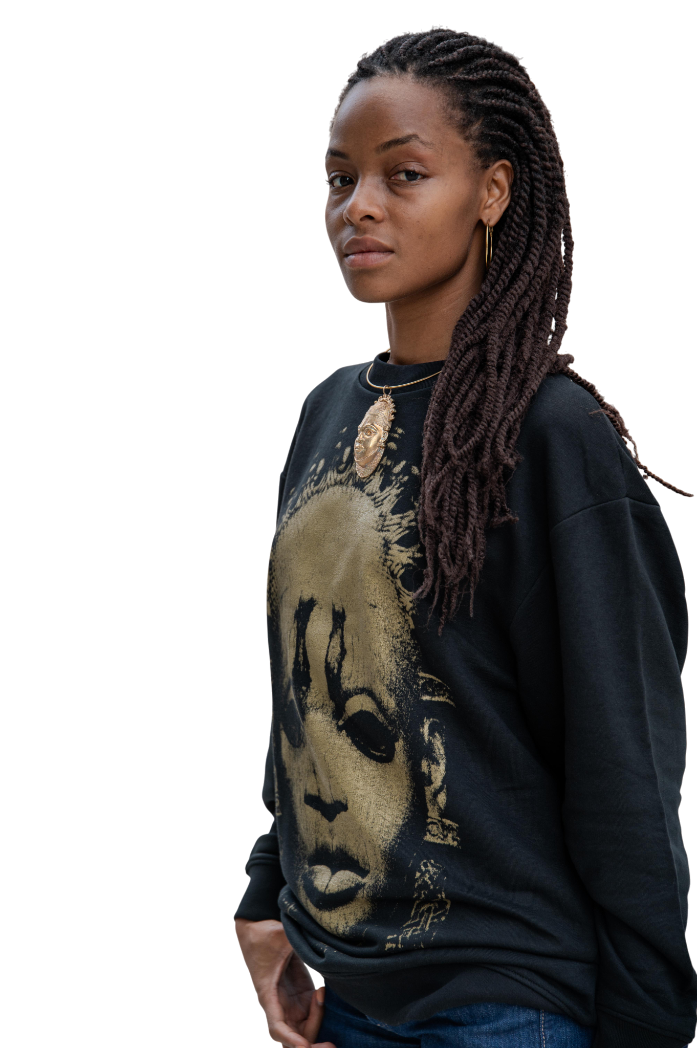 Iyoba Idia Mask Sweater Dress Oversize Sweater Dress (Black)