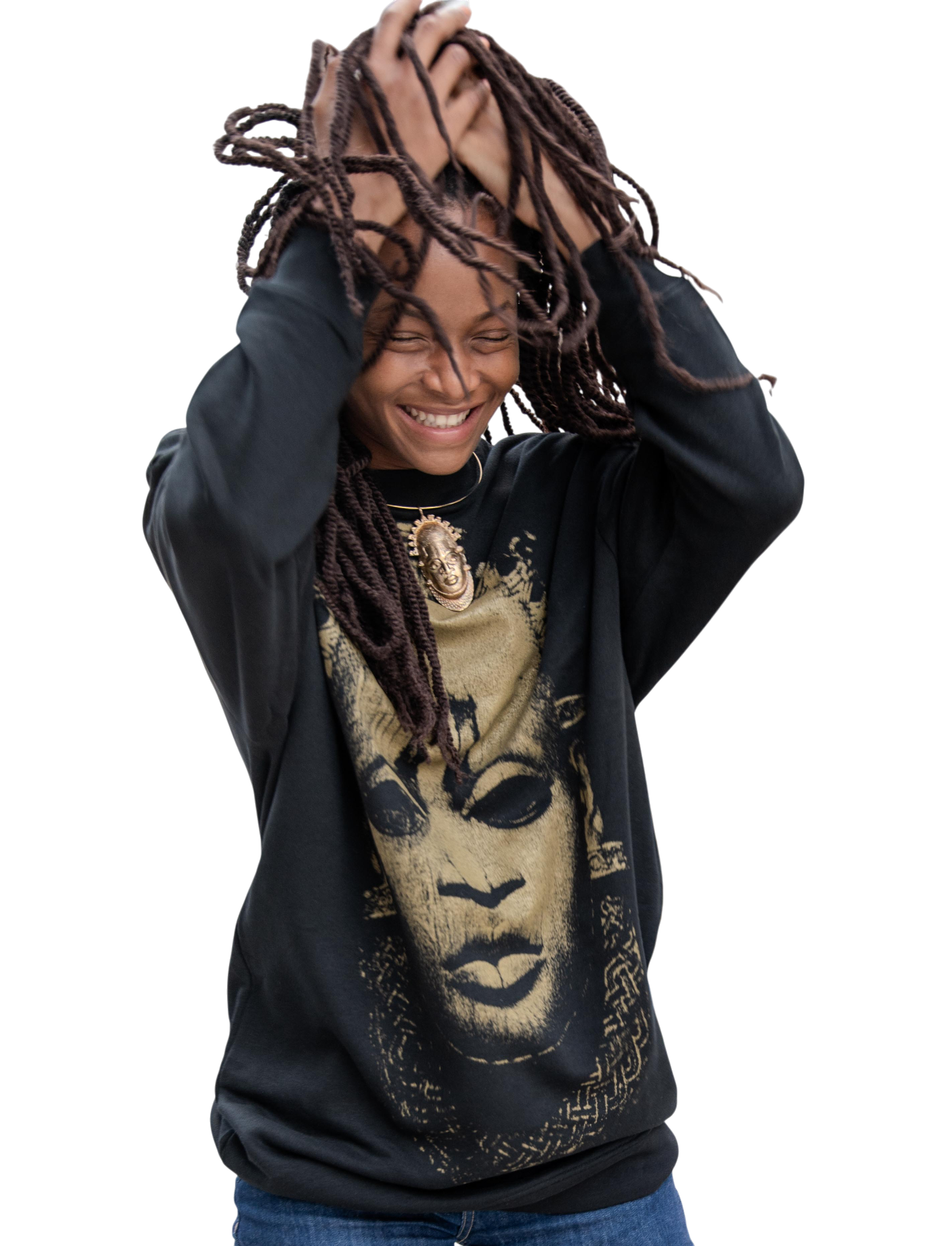 Iyoba Idia Mask Sweater Dress Oversize Sweater Dress (Black)