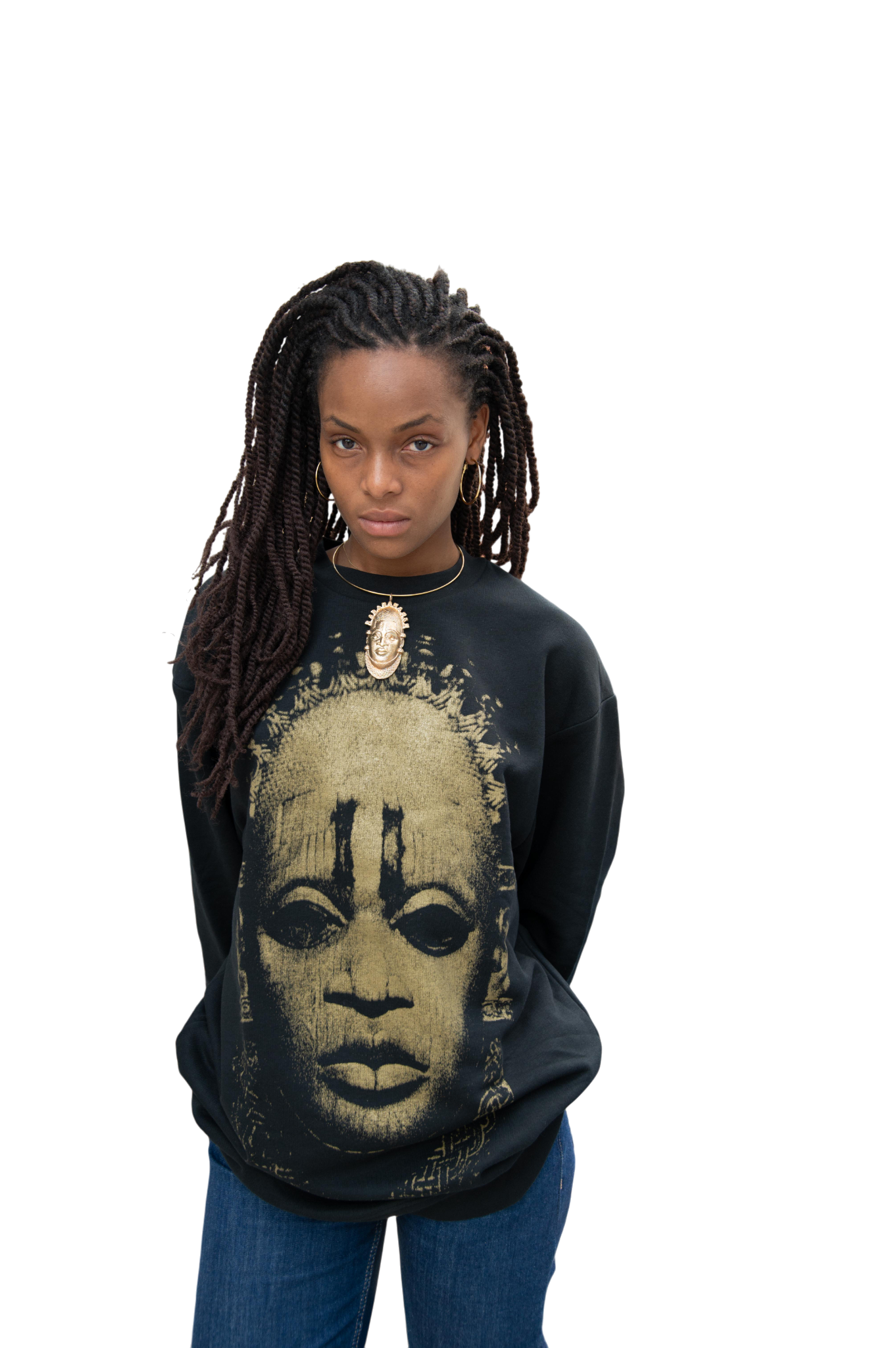 Iyoba Idia Mask Sweater Dress Oversize Sweater Dress (Black)