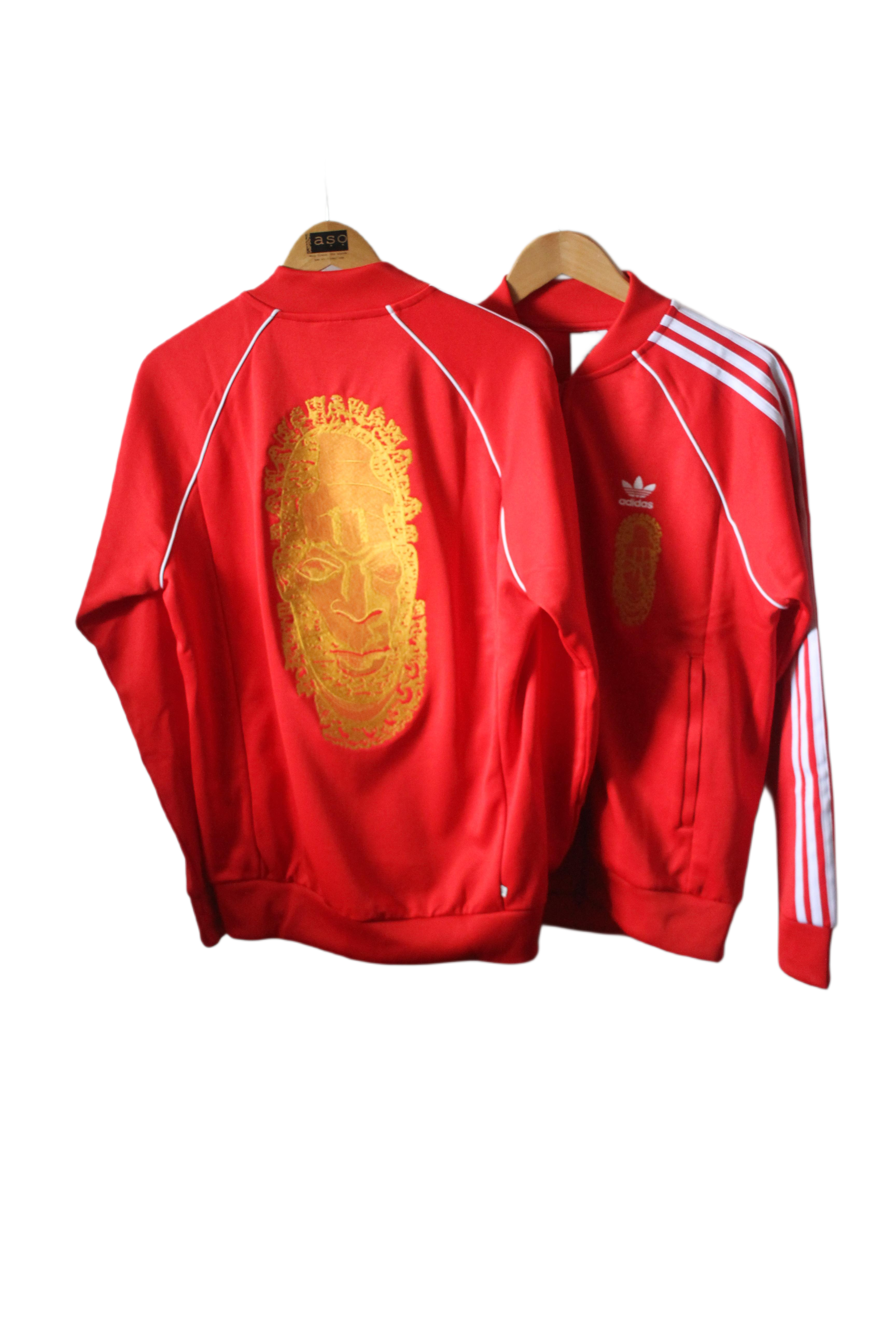 Special Edition: Re-Worked Adidas Iyoba Idia Embroidered Tracksuit Top (Red/Gold)