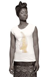 Iyoba Idia Profile T-shirt (White/Gold) Womens