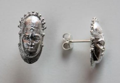 Iyoba Idia Mask Stud Earrings (Sterling Silver)